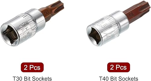 Miniatura 3 de uxcell Juego de 4 llaves de vaso Torx T30 y T40 de 14 de pulgada, puntas de acero S2, enchufes CR-V de 1.496 in de longitud (solo para uso manual)