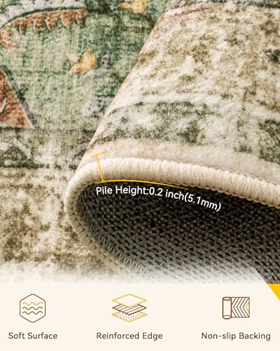 RELEANY Area Rugs 5'x7' Washable Non-Slip, Floral Vintage Distress Print Pattern Medallion Carpet for Living Room Bedroom Dining Room, Brick Red Rust Neutral Brown Burnt Orange Green