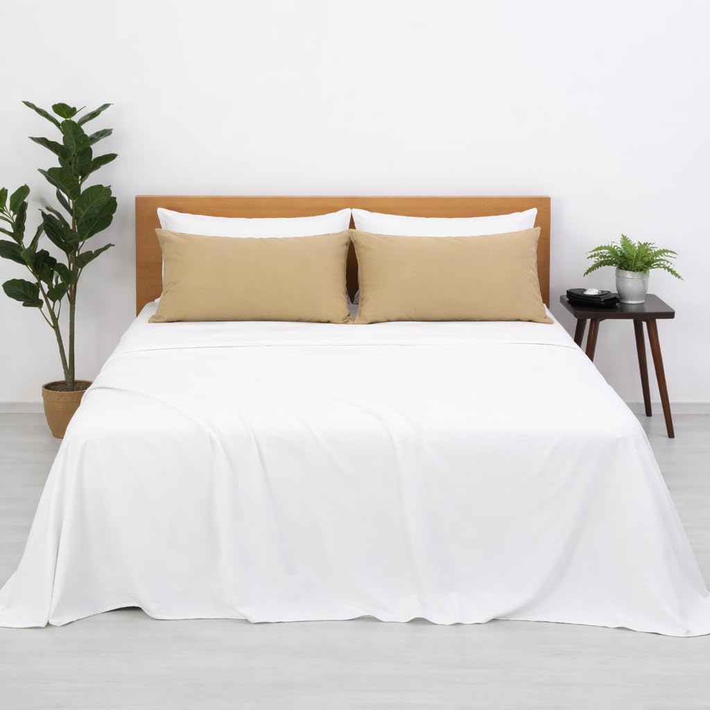 Blue Strip Polycotton Bedsheet, Double 90x100 (White & Beige)