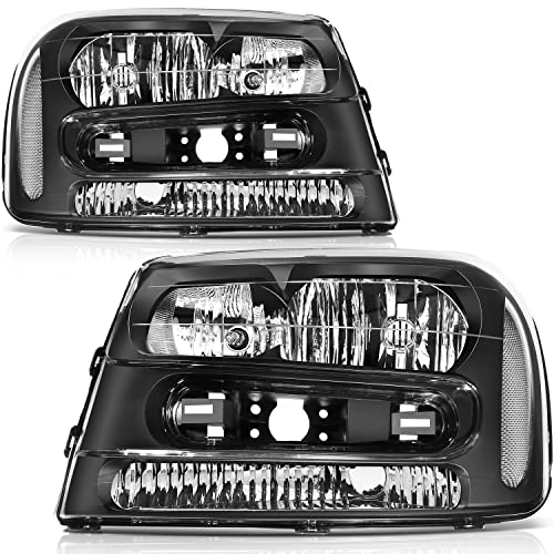 cciyu Headlight Assembly For Chevy Trailblazer 2002-2009,For Chevy Trailblazer EXT 2002-2006 Black Housing Clear Reflector Clear Lens Headlamps