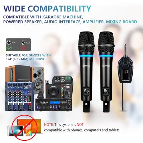 Image of 2 Channel Rechargeable Wireless Microphone System, Pro UHF Metal Handheld Wireless Microphones Cordless Mics with Mini Receiver, Channel Control for Karaoke Singing Church