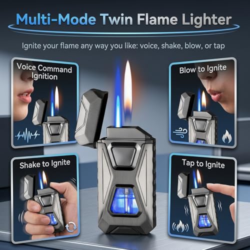Encendedor activado por voz, llama dual recargable USB miniatura 4