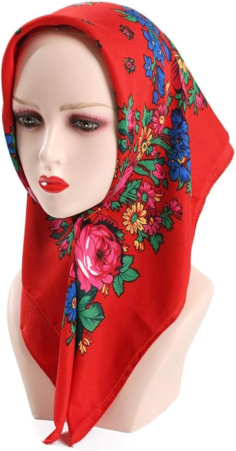 4 Pcs Russian Ethnic Headscarf Floral Babushka Head Scarf Flower Neck Scarf for Women Printed Russian Bandana image 4