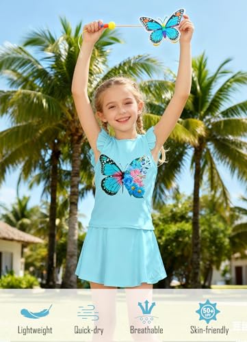 Image of Girls Swimsuit 2 Piece Ruffle Bathing Suit UPF 50+ Tankini Swimsuit Skirt with Lining Size 3-10