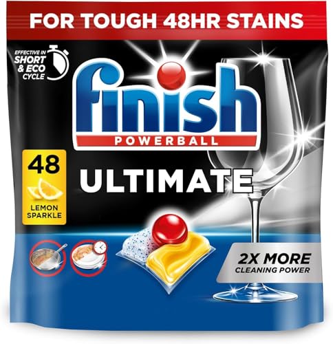 Finish Dishwasher Tablet, Ultimate, 48 Tablets, Lemon Sparkle, Clean & Shine Detergent Tabs, Tough on Grease Stains, Effective for Short Eco Cycle