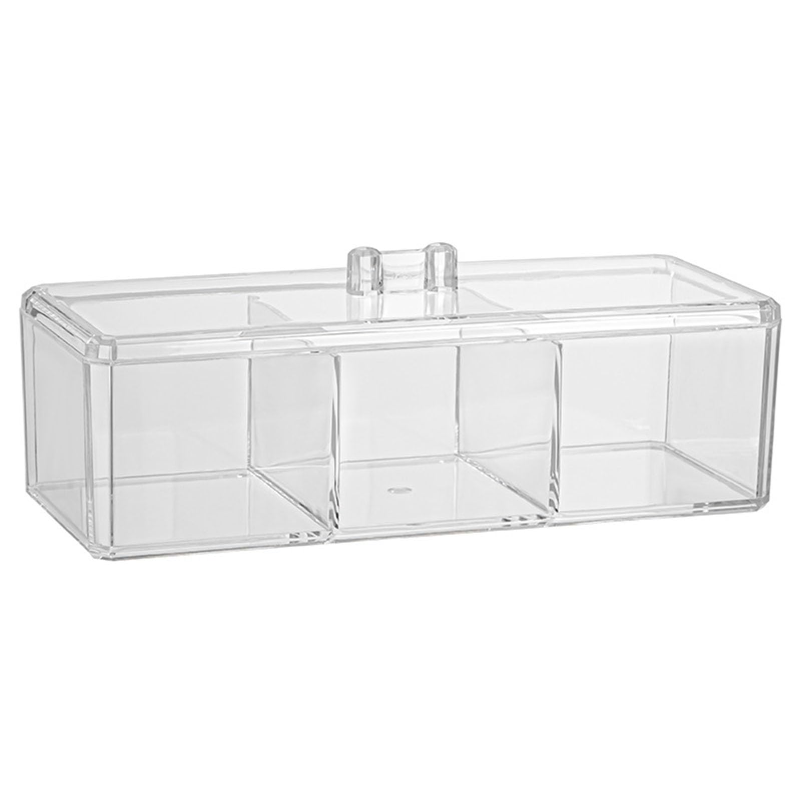 Clear Acrylic Vanity Make Up Organizer Box, 3 Compartments Countertop Stackable Drawer Organizer with Lid for Cosmetic, Jewelry, Hair Accessories, Nail Polish, Cotton Ball, Swab, Cotton Pad, Q-tip