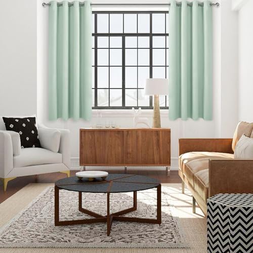 Image of DWCN Blackout Curtains for Living Room, Room Drakening Curtains for Bedroom, Solid Thermal Privacy Protection 45 Inch Window Curtains, Mint Green, W38 x L45 Inch, Set of 2