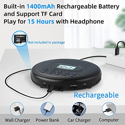 Arafuna Lecteur CD Portable avec Haut-parleurs et Batterie Lithium Intégré de 1400 mAh, Lecteur CD avec Protection Anti-Saut, Baladeur CD avec Casque et câble AUX – Image 4