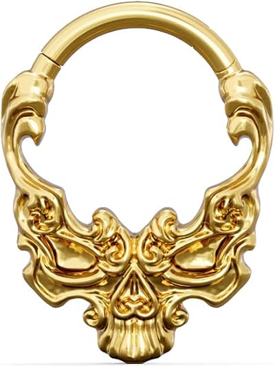 Gothic Punk Titanium Septum Clicker 16G 8mm Nose Ring Hoop Surgical Steel Jewelry Baroque Skull Rebel Heart Medusa Kraken Octopus Tentacle Daith Earrings Cartilage Helix Rook Gift