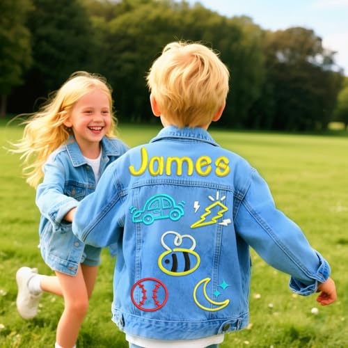 Personalized Embroidered Denim Jacket with Name Patches, Back to School, 1-8T Year Birthday Gifts for Toddler Girl Clothes3