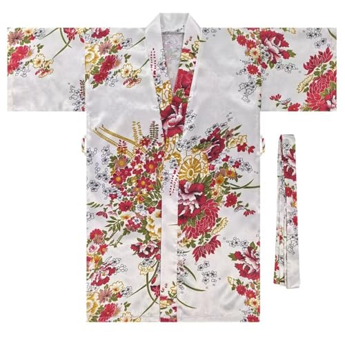 Costume d'Halloween pour enfants, kimono japonais, cardigan à lacets, robe pyjama, robe pyjama traditionnel décontracté, peignoir cerise, blanc, 6-7 Years