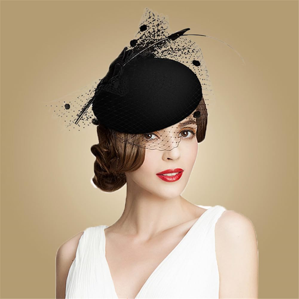 Niiyyjj Wedding Fascinators Leopard Pillbox Hat with Veil Wool Felt Hat Women Bow Cocktail Fedoras