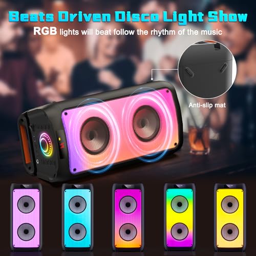 Image of JYX 260W Trolley Party Speaker, 12 Hours Playtime with 2 UHF Wireless Mics, Bluetooth v5.3, Karaoke Party Box, TWS, 6.35mm Guitar Mic Inputs & 7 Band EQ Control, AUX & USB Type-C Port, RGB LED Lights