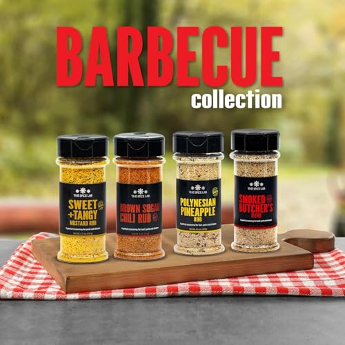 Image of 4 Shaker Jars BBQ Gift Box Set of Premium Grilling Seasonings - Ultimate BBQ Accessories Set, a Must for every grill - Our Gourmet Grilling set of BBQ Seasonings for Pork, Beef, Chicken, and Vegetables. Good for all Around Cooking & Air Fryers - Great Gift for Men or a Gift for Dad. (Premium Gift Box) By The Spice Lab