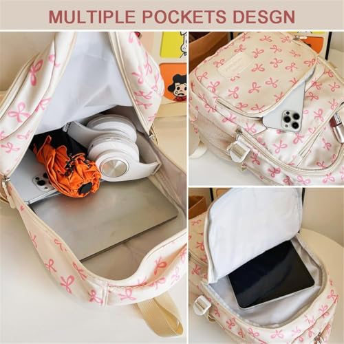 Coquette Bow Backpack 3Pcs Set, Cute Kawaii Backpack for Women College Style Large Capacity Daypack (Pink)4
