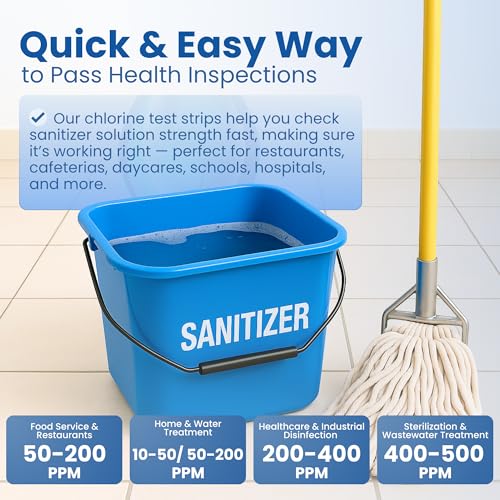 Image of 200 Chlorine Test Strips for Food Service - 0-500 ppm Bleach Sanitizer Testing Strips - Works Well with Popular Sanitizers - Ideal for Restaurants, Bars, Cafes, Food Trucks, Kitchens, Daycares & More