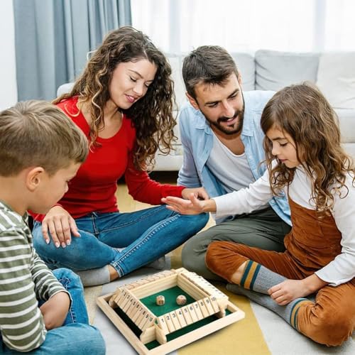 Image of Shut The Box Wooden Board Game - Classic Dice Game for 2-4 Players, Educational Math Game for Kids & Adults, Family Party Game with 2 Dice