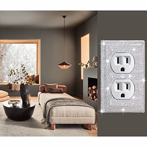 Image of 2 Pcs Shiny Silver Rhinestones Outlet Covers Wall Plates Light Switch Cover Plate Rhinestones Outlet Plate Decoration Outlet Switch Cover Wall Plate Outlet Cover