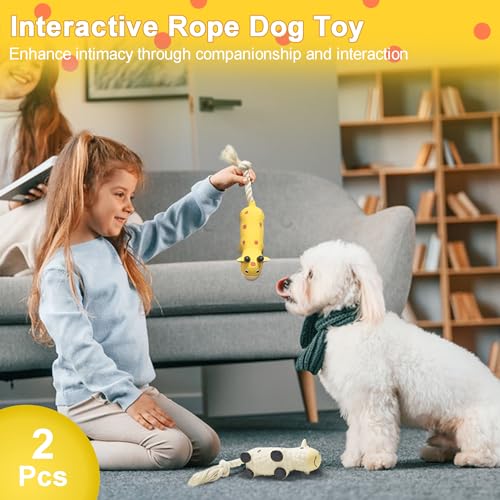 Guiwawa Dog Squeaky Toys Rope Toys Rubber Dog Chew Toy for Small & Medium Dogs for Boredom, Teeth Cleaning, Tug of War Toy (2 Pack) — view 2