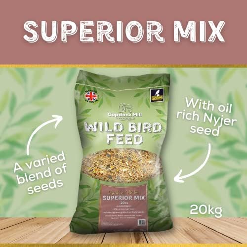 Copdock Mill Wild Bird Feed Superior Mix 20kg - All Year-Round Small Wild Bird Seed Mix Including Black Sunflower and Nyjer Seeds - 100% Natural Nutritional Feed