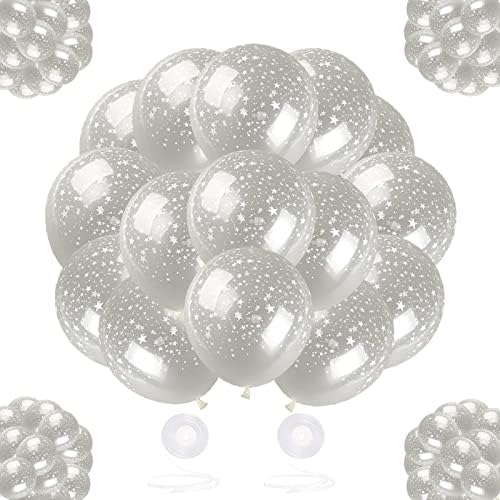 Gadeja 50pcs 12inch Clear Star Printing Balloons, White Star Printing Balloons, Clear Stars Romantic Pearl Printing Balloons, Man/Women Wedding Decoration/Birthday Party Supplies/Kids Party Decor