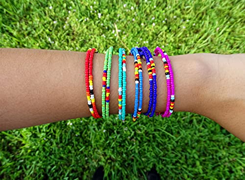 Mia Jewel Shop Native American Inspired Tribal Seed Beaded One Size Fits All Memory Wire Wraparound Thin Bangle Bracelet - Womens Fashion Handmade Jewelry Boho Accessories (Hot Pink) - Thumbnail 4