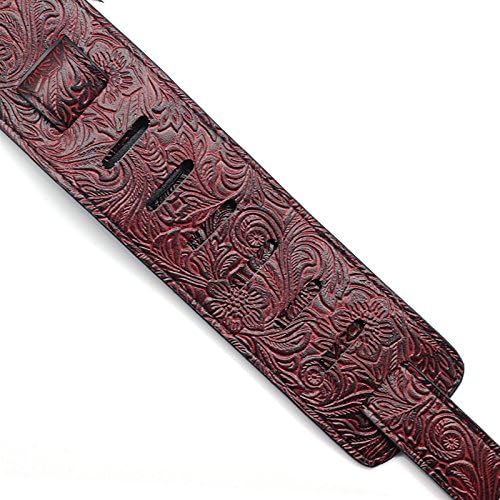WSLCN Retro Guitar Strap Adjustable PU Leather Guitar Strap for Electric Guitar Acoustic Bass PU Thick Printed Leather Best Gift for Guitarist Black Adjustable (37-63) * 3.3inche