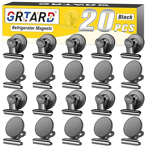 Grtard 20 Pack Magnetic Clips Heavy Duty, Magnet Clips for Fridge, Refrigerator Magnets with Clips, No-Scratch Strong Magnetic Clips for Refrigerator, Whiteboard, Cruise Cabins, Locker (Black)