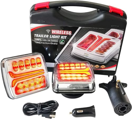 Wireless LED Trailer Light Kit, Magnetic Towing Lights for Trailers, Trucks, Tractors, Lorries, Vans, Campers, Boats