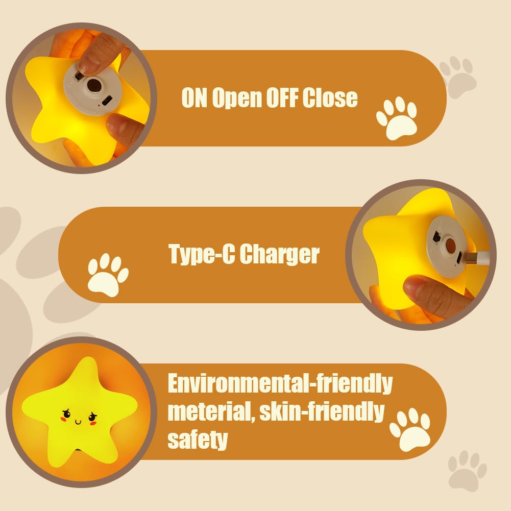 HOTUT Night Light for Kids Bedroom Baby Night Light USB Rechargeable, Dimmable Stars Lamp Cute Silicone Kids Lamp - Image 4