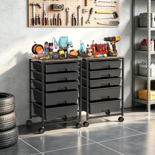 Image of SUNALLY Rolling Carts with 5 Drawers, Storage Drawer Carts for Craft, Black