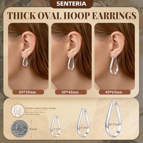 Senteria Large 925 Sterling Silver Hoop Earrings for Women Hypoallergenic Thick Silver Hoop Earrings Lightweight Big Oval Hoop Earring for Women （40mm） by Senteria - Image 5