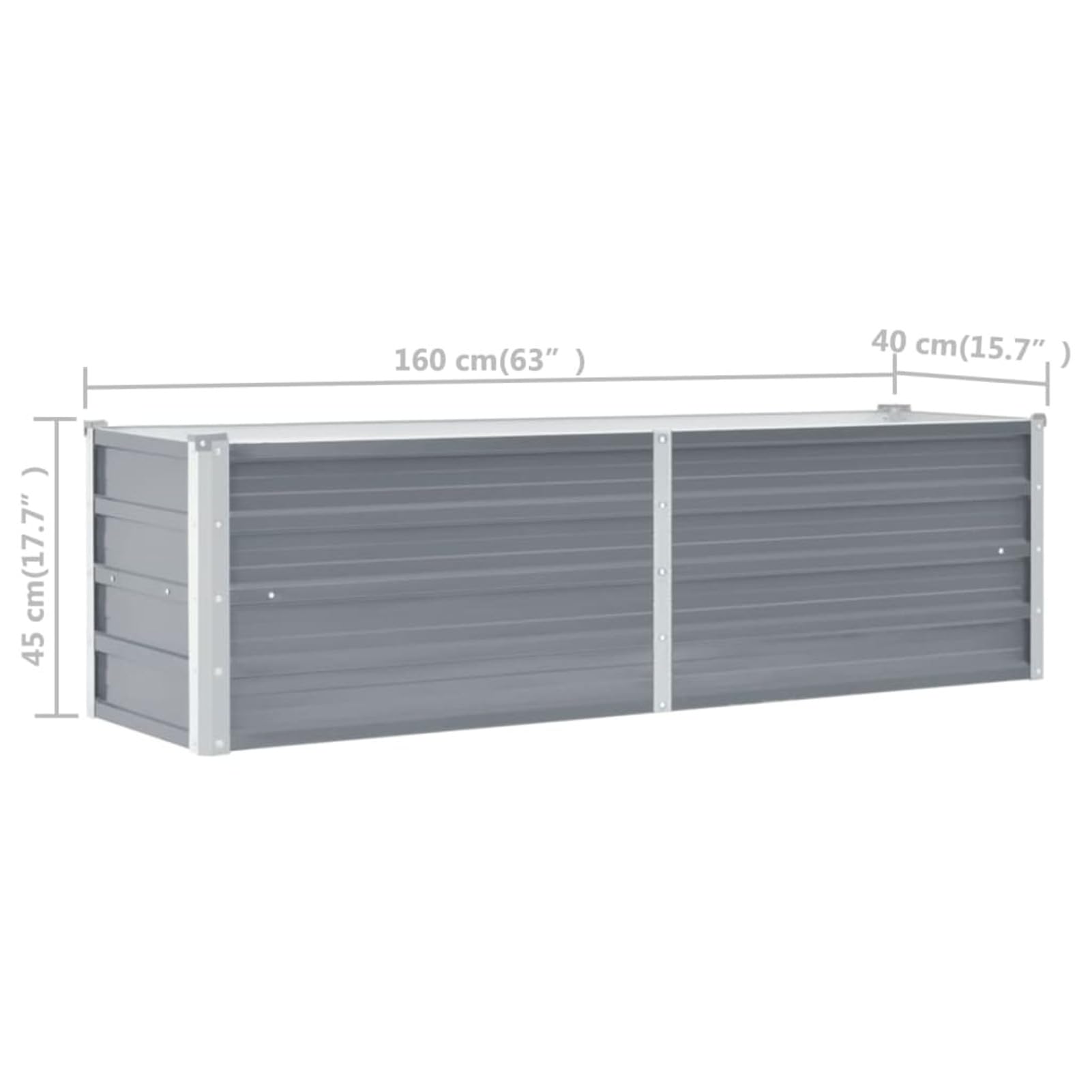 ARKEM Arriate de jardín de Acero galvanizado Gris 160x40x45 cm Jardineria Accesorios Jardinera Rectangular