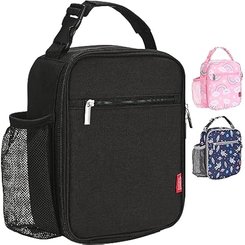 Yookee Home Kids Lunch Box for Girls and Boys, Black, Reusable, Insulated, 8.5"L x 3.2"W x 10"H Cover