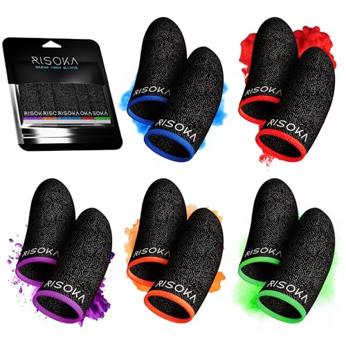 RISOKA 10 Piezas Gaming Finger Sleeves - para el Juego móvil - PUBG Finger Sleeve - Finger Sleeve Gaming - PUBG Mobile Gaming Finger Sleeve - Finger Gloves - Mobile Thumb Trigger Touchscreen