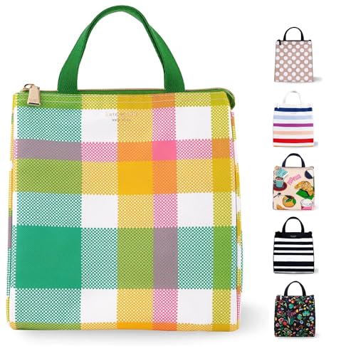 Kate Spade New York 233637 Portable Soft Cooler Lunch Bag, Small Insulated Tote, Thermal Lunch Bag With Silver Insulated Lining And Storage Pocket, Spring Plaid thumb #1