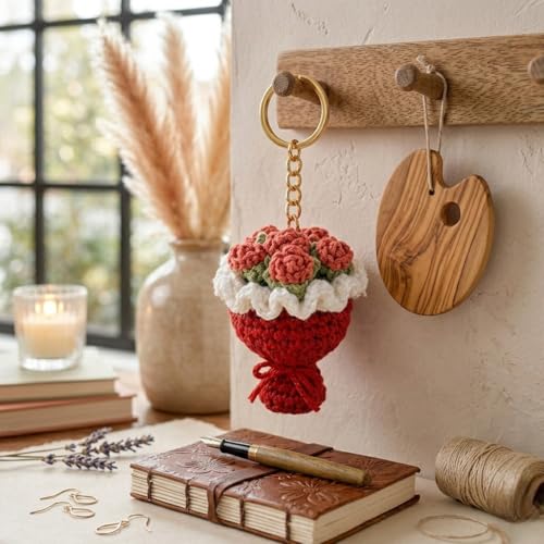 Image of Handmade Crochet Sunflower Keychain for Women & Girls, Cute Yellow Flower Key Ring Charm, Soft Yarn Knitted Gift, Bag Charm, Car Key Holder, Aesthetic Handmade Floral Accessory