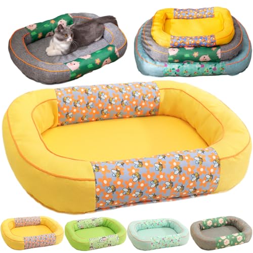犬 ベッド 猫 ペットベッド 高反発 ペットソファー あご乗せ枕付き ペットクッション おしゃれ 通気性 防水 滑り止め 丈夫で長持ち 肌に優しい 汚れに強い 洗える 猫 小型犬 中型犬 高齢犬 オールシーズン (L:50*70cm,イエロー)