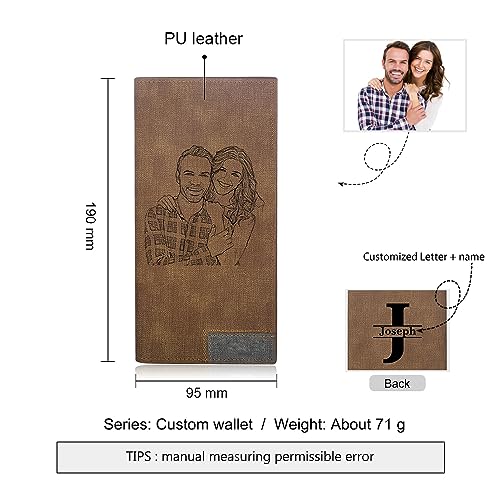 Personalised Wallets for Men with Engraved Photo Text Name Custom Mens Wallet Passcase Security Slim Leather Wallet (Photo-Monogram Name(long))2