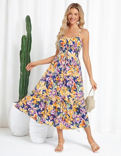 Image of GRACE KARIN 2026 Women's Spaghetti Vacation Sundress Summer Beach Flowy Boho Floral Maxi Dresses with Pockets