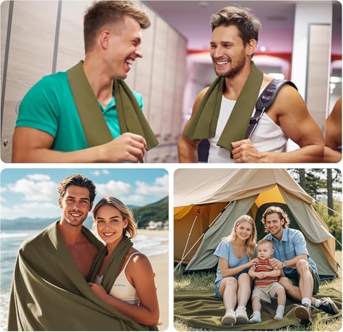 Mikrofaser Handtuch 3er Set - Groß 200*100cm & 2 Klein 80×40cm, Schnelltrocknend Microfaser Sporthandtuch, für Reisehandtuch, Badetuch, Fitness & Sport Handtücher und Strandtuch (Armeegrün)