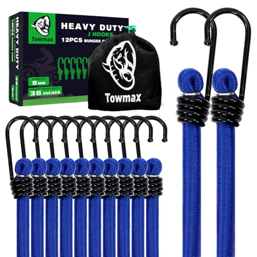Bungee Cord with Hooks 36 Bungee Cord Heavy Duty Outdoor Industrial Grade Bungie Cord for Camping Kayaking or Fastening Items 12 Pcs (Blue)