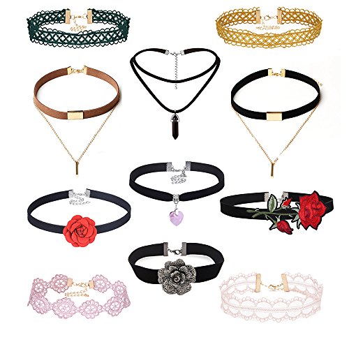 MingJun, set di 11 girocollo in pelle di velluto