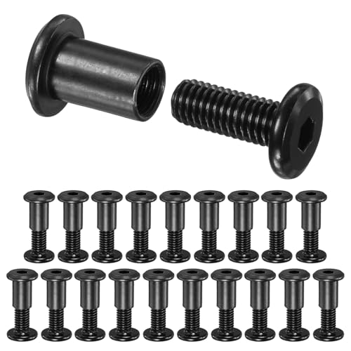 Boulons hexagonaux M8 x 20 mm en acier au carbone noir pour assemblage de meubles, lot de 20