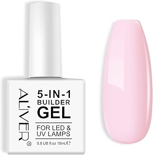 Builder gel,5 in 1 Nail Builder Gel and Base Gel Strengthener,Hard Gel Builder Extension Nail Without Builder Gel Nail Forms-15ML(Pink)