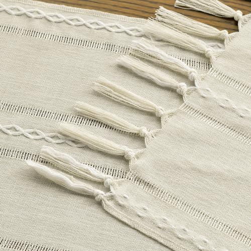 Artoid Mode Runner da tavola in stile rustico con nappe, color crema, decorazione per tavolo da cucina, vacanze, matrimoni, cene, compleanni, 33 x 143 cm - immagine 6
