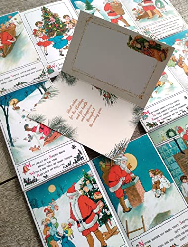 Image of PIXILUV CHRISTMAS FUN TIMES (Pack of 12) Notecards Small Greeting Cards # Funny Happy Chirstmas Scenes and Santa with Wishes ~ Vintage Christmas Postcards Reprint