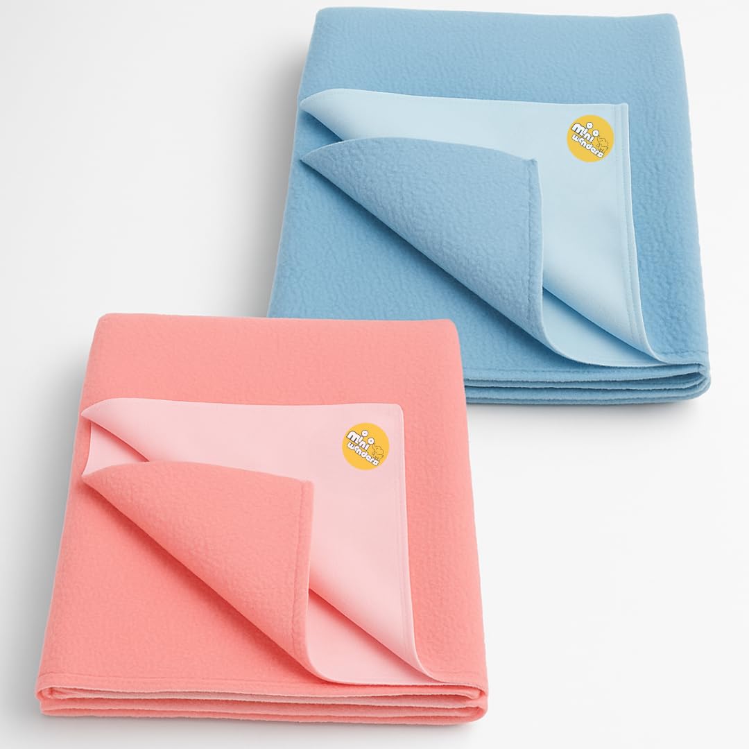 MiniWonders Mini Wonders Dry Sheet Set of 2 - Pink & Blue | Waterproof Baby Bed Protector | Quick Dry Reusable Mat for Newborns | Soft & Absorbent