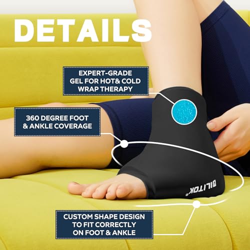 Image of BILITOK Reusable Foot Ankle Ice Pack Wrap for Injuries, Cold Compression Therapy for Achilles Tendonitis, Plantar Fasciitis, Swelling, Sprained, Pain Relief (Black)