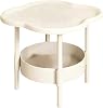 Mini Tea Table Small Side Table with Double Layer Storage Flower Shaped Desktop Coffee Table Modern Side Tables for Living Room Bedroom Bathroom Balcony (Beige)